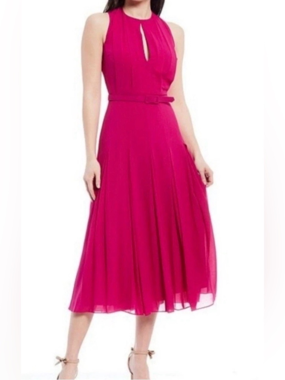 Belle Badgley Mischka Arya Fuchsia Keyhole Halter A-Line Midi Dress Size 10 NWT